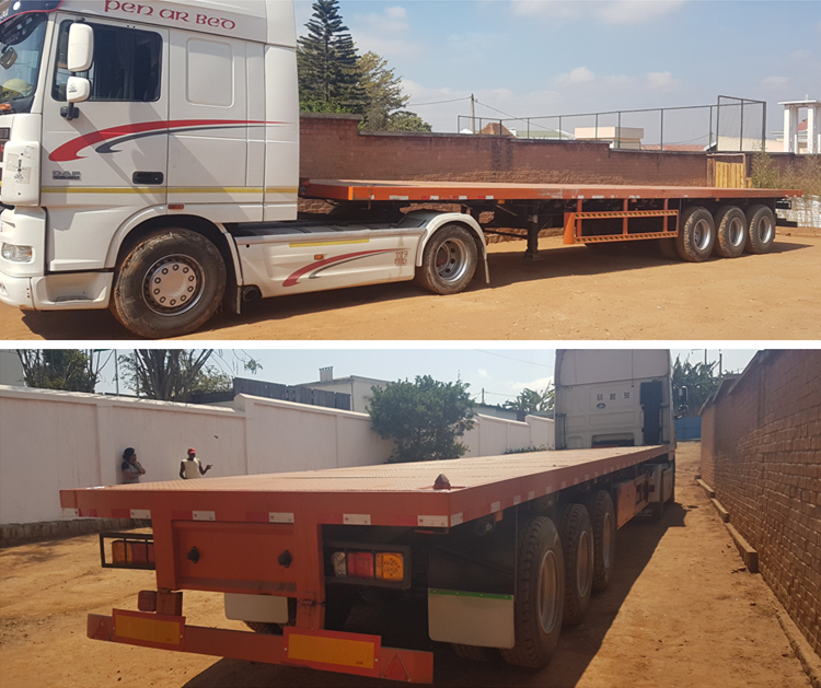 Truck flatbed trailer customer feedback show - TITAN 3 axle 40ft container flatbed trailer for sale