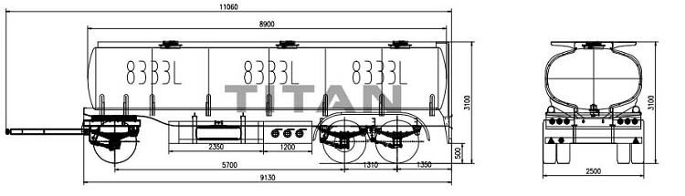 3 Axle 25000 Liters Fuel Tanker Drawbar Trailer for Rwanda