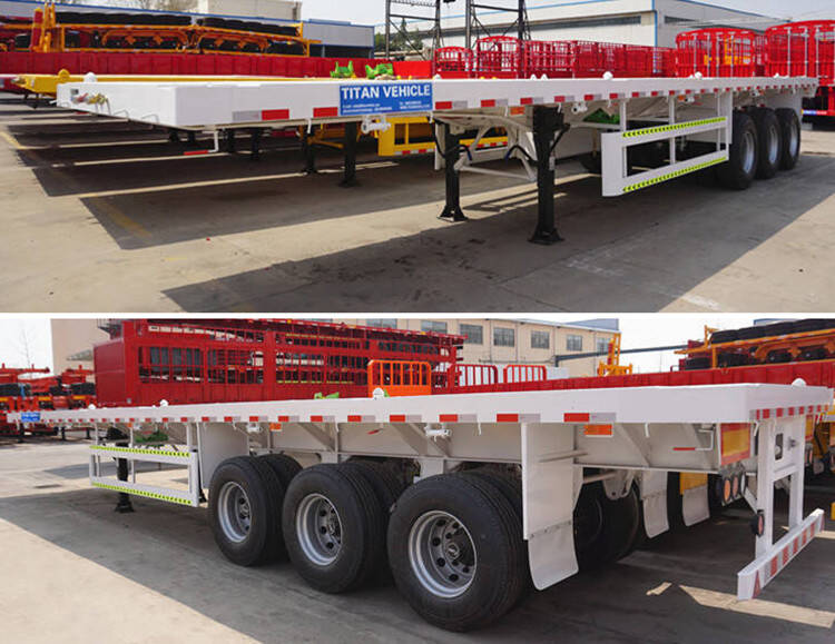 Multi types of flatbed trailers. Tri axle trailer
