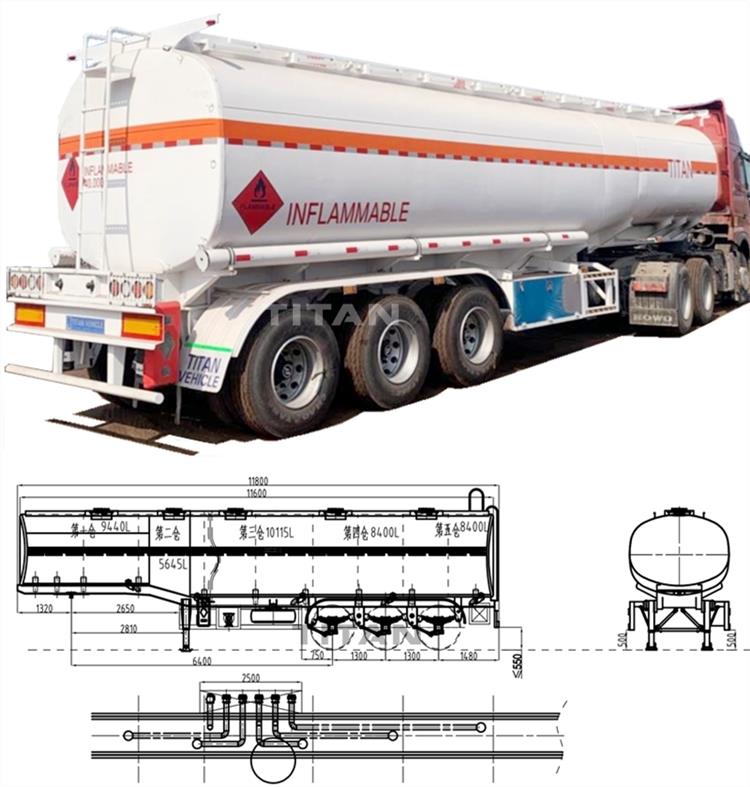 Drawing of Tri Axle 45000 Liters Fuel Tanker Trailer Price