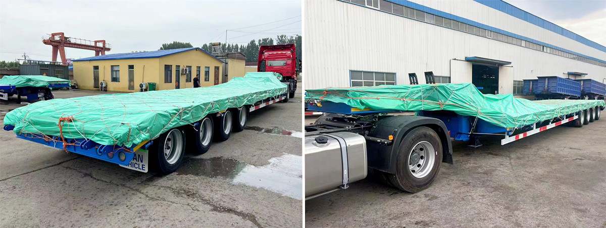 100 Ton 4 Axle Low Bed Trailer Truck with Ramp