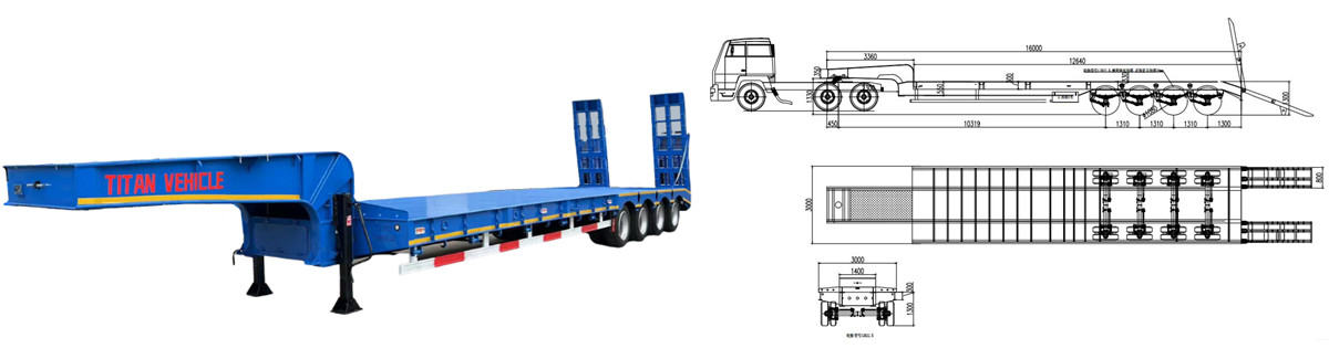 100 Ton 4 Axle Low Bed Trailer Truck with Ramp