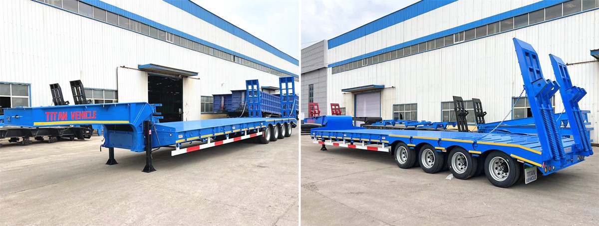 100 Ton 4 Axle Low Bed Trailer Truck with Ramp