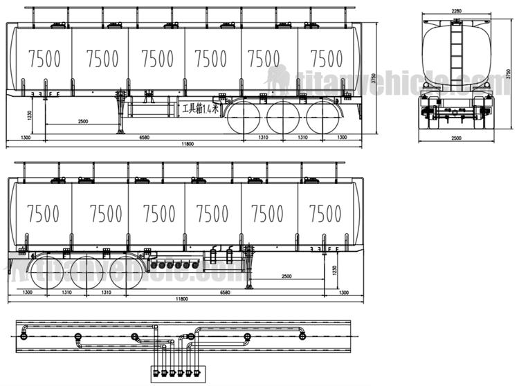 Drawing of 3 Axle 45000 Liters Petrol Tanker Trailer